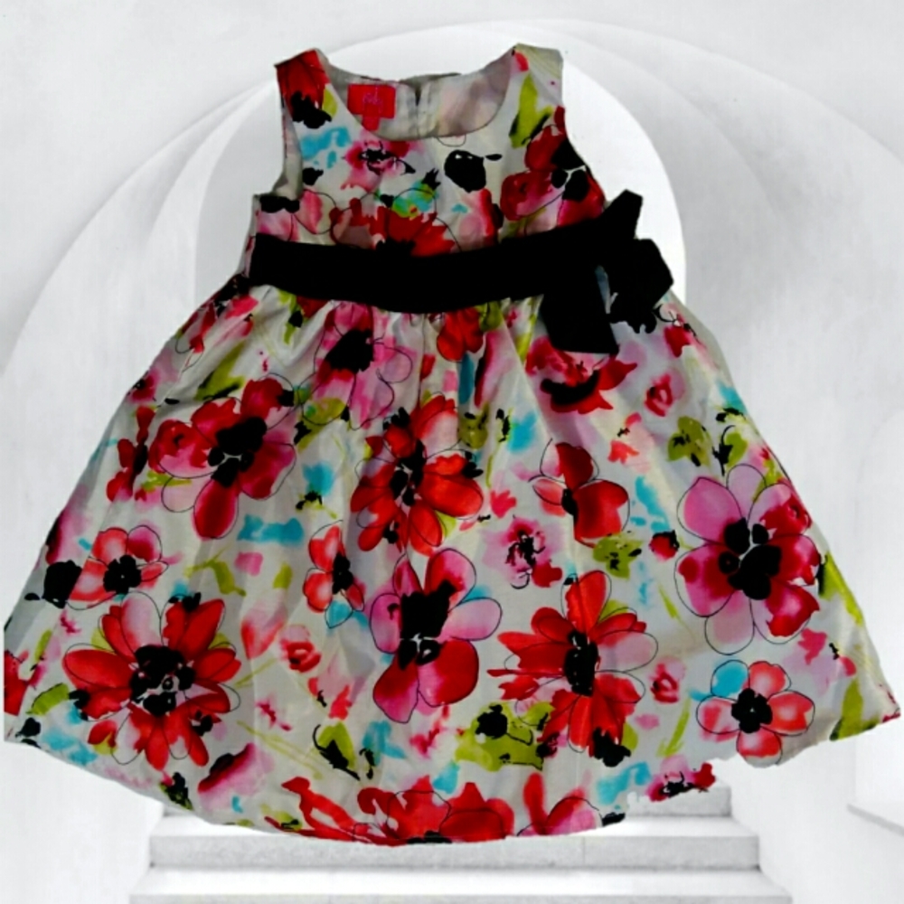 PINKY girls 5T FLORAL DRESS BLACK BOW ACCENT holidays Christmas easter 5 T - Picture 1 of 11